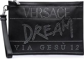 Versace Pre-owned Clutches, female, Black, Size: ONE SIZE Pre-owned Vintage Studded Leather Clutch Bag