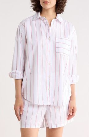 C&C California Alaina Stripe Shirt in Cranberry/Skyway at Nordstrom Rack, Size X-Large