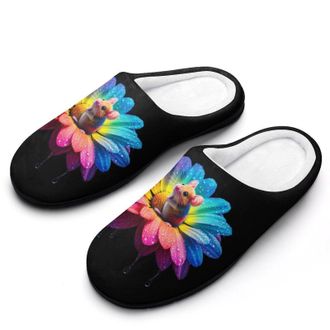 Generic Colorful Rat Daisy Flower Womens Slippers Warm House Slippers Indoor House Shoes with Anti-Skid Rubber Sole