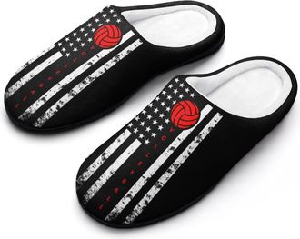 Generic Volleyball U.S. Flag Funny Mens Cotton Slippers Soft Non-Slip Rubber Sole House Slipper Indoor Outdoor