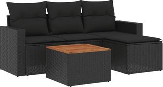 vidaXL Set De Muebles De Jard&iacute;n 5 Pzas Y Cojines Rat&aacute;n Sint&eacute;tico Negro Vidaxl