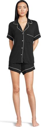 Eberjey Gisele Short Pajama Set Womens Black Button Front Sleepwear RED676
