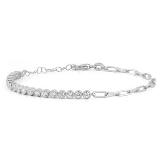 Glaze Jewelry Sterling Silver Half Tennis Half Paperclip Bracelet