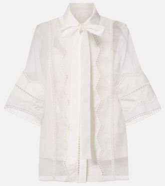 Elie Saab Tie-neck cotton and silk-blend blouse