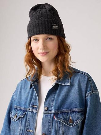 Levi's Holiday Cable Knit Backpatch Beanie - Womens - One Size - Grey