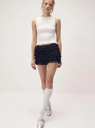 Twik Womens Ruffled lace mini short