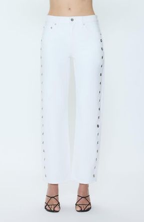 Pistola Denim Lexi Mid Rise Bowed Straight Leg Jeans in Vivid White at Nordstrom, Size 27