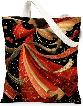 Generic Christmas Angel Canvas Tote Bags, Vintage Elegant Design Reusable Shopping Bags, Lightweight Washable Shoulder Strap Canvas, Red, 13x15 Inch