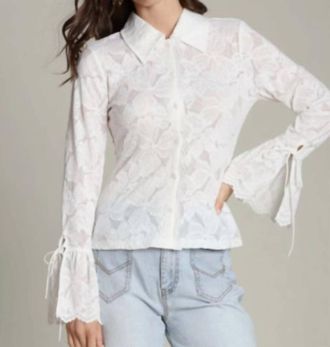 Avec Les Filles Lace Tie Cuff Shirt In White