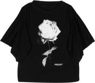 Undercover rose-print cotton T-shirt - women - Cotton - 2 - Black