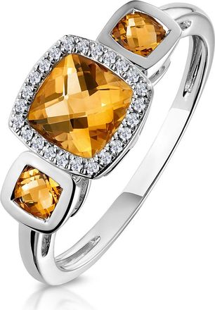 The Diamond Store Halo 1.26ct Citrine and Diamond Stellato Ring in 9K White Gold