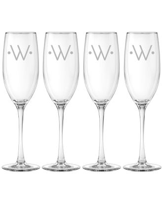 SUSQUEHANNA GLASS Monogrammed Set Of Four 8Oz Dot Grand Flutes, (A-Z)