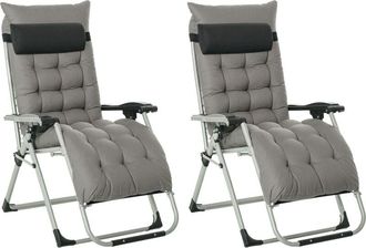 OUTSUNNY 2 pcs Reclining Zero Gravity Chair Folding Lounger Cushion Dark Grey