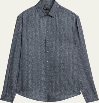 Giorgio Armani Mens Stripe-Print Viscose and Silk Button-Down Shirt