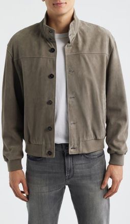 Frame Denim Rib Detail Suede Jacket in Smoky Green at Nordstrom, Size Xx-Large