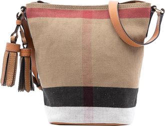 Burberry Pre-owned Burberry Mini Mega Check Canvas Ashby Tassel Bucket Bag Ladies R92M2K34L84JODYS
