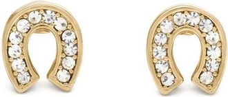 Kate Spade New York pav&eacute; horseshoe stud earrings in Clear/Gold at Nordstrom
