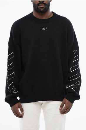 Off-white Mens FOR EVER Cotton Blend STITCH ARROW Crewneck Sweater in Black - Size X-Large