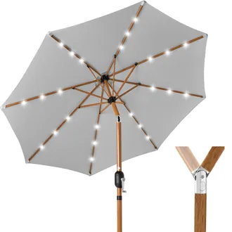 Best Choice Products 10ft Solar LED Lighted Outdoor Woodgrain Pattern Steel Market Patio Umbrella