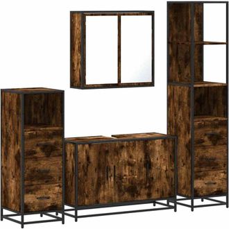 vidaXL Vidaxl - Set De Muebles Ba&ntilde;o 4 Pzas Madera Contrachapada Roble Ahumado