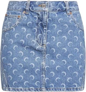 Marine Serre Rokken, Dames, Blauw, XS, Denim, Moon Laser Denim Mini Rok