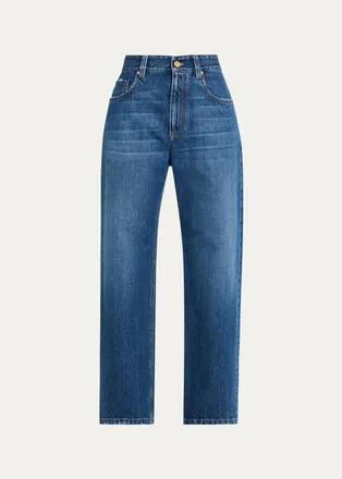 Brunello Cucinelli Mid-Rise Monili Trim Wide-Leg Jeans