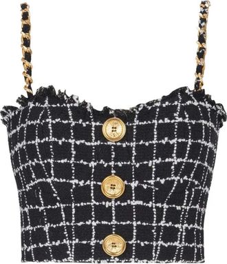 Balmain Tweed-Top mit Schultertr&auml;gern