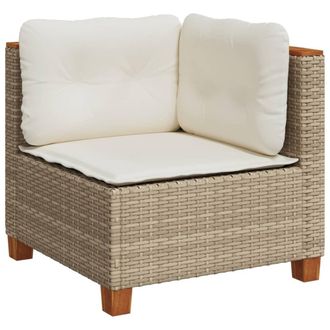 vidaXL Sill&oacute;n De Esquina De Jard&iacute;n Con Cojines Rat&aacute;n Sint&eacute;tico Beige Vidaxl