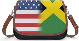 Generic U.S. And Jamaica Flag Crossbody Bags for Women Fashion Leather Shoulder Handbags With Adjustable Strap