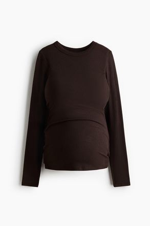 H&M MAMA Geripptes Jerseyshirt - Dunkelbraun