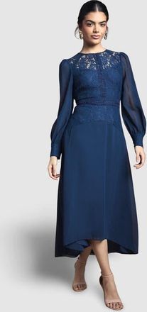 Wallis Lace Insert Chiffon Midi Dress in Navy at Nordstrom, Size 12