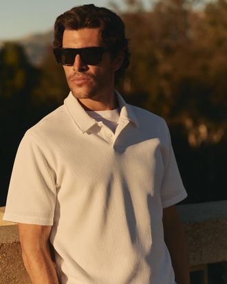 Vuori Clothing Short Sleeve Lightweight Tech Waffle Polo - Relaxed Fit | White | Medium