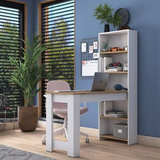 Dmora Escritorio Cervaro, 5 Estantes, 5 Compartimentos, Con Librer&iacute;a, 120x54x154h Cm Roble Marr&oacute;n