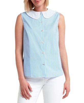 Halston Heritage H Halston Sleeveless Lace Collar Blouse