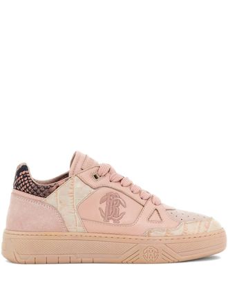 Roberto Cavalli Mirror Snake-appliqu&eacute; sneakers - women - Bos Taurus/Elastodiene/Fabric/Calf Suede/Calf Leather - 38 - Pink