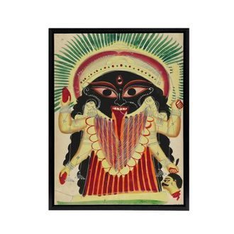 Artery8 Hinduism Deity Indian Goddess of War Kali Framed Canvas Wall Art Print | Size: W24 x H32