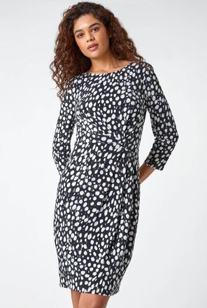 Roman Polka Dot Ruched Stretch Dress
