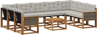 vidaXL Conjunto De Sof&aacute;s De Exterior 10 Uds. Natural Y Gris Claro Vidaxl