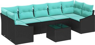 vidaXL Juego De Sof&aacute; 8 Uds. 7-n&uacute;mero De Plazas Negro Y Turquesa Vidaxl