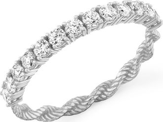 Crislu Cubic Zirconia Half Eternity Twisted Band Ring in Pure Platinum /Clear Stone at Nordstrom, Size 8