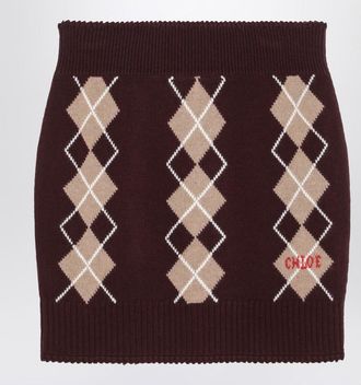 Chloé Bordeaux Diamond-Pattern Miniskirt