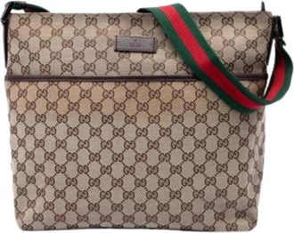 Gucci Pre-owned Canvas Crossbody Bag - Dames - Vintage Schoudertas - Beige - ONE Size - Leer - Vintage