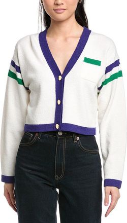 St. John Two Stripe Cropped V-Neck Wool-Blend Cardigan