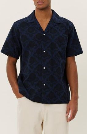 Les Deux Lesley Flower Tile Organic Cotton Camp Shirt in Navy/Dark Navy at Nordstrom Rack, Size X-Large