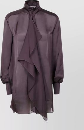 sacai draped sheer high neck long sleeve dress
