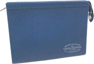 Louis Vuitton Tweedehands leren Louis Vuitton tassen - Heren - Vintage Clutch - Blauw - ONE Size - Leer - Vintage