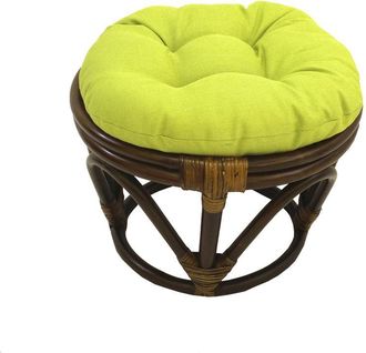 International Caravan Inc Rattan Ottoman with Outdoor Fabric Cushion