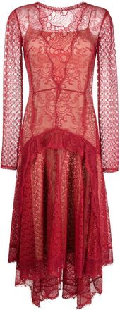 Alberta Ferretti lace-patchwork asymmetric midi dress - women - Polyamide/Acetate/Elastane/Silk - 40 - Red