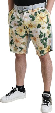 Dolce & Gabbana Mens Multicolor Floral Print Denim Bermuda Shorts Cotton