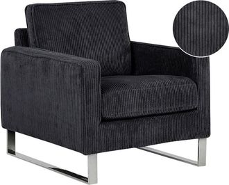 Beliani Beliani - Retro Living Room Corduroy Armchair Track Arms Metal Legs Black Vind